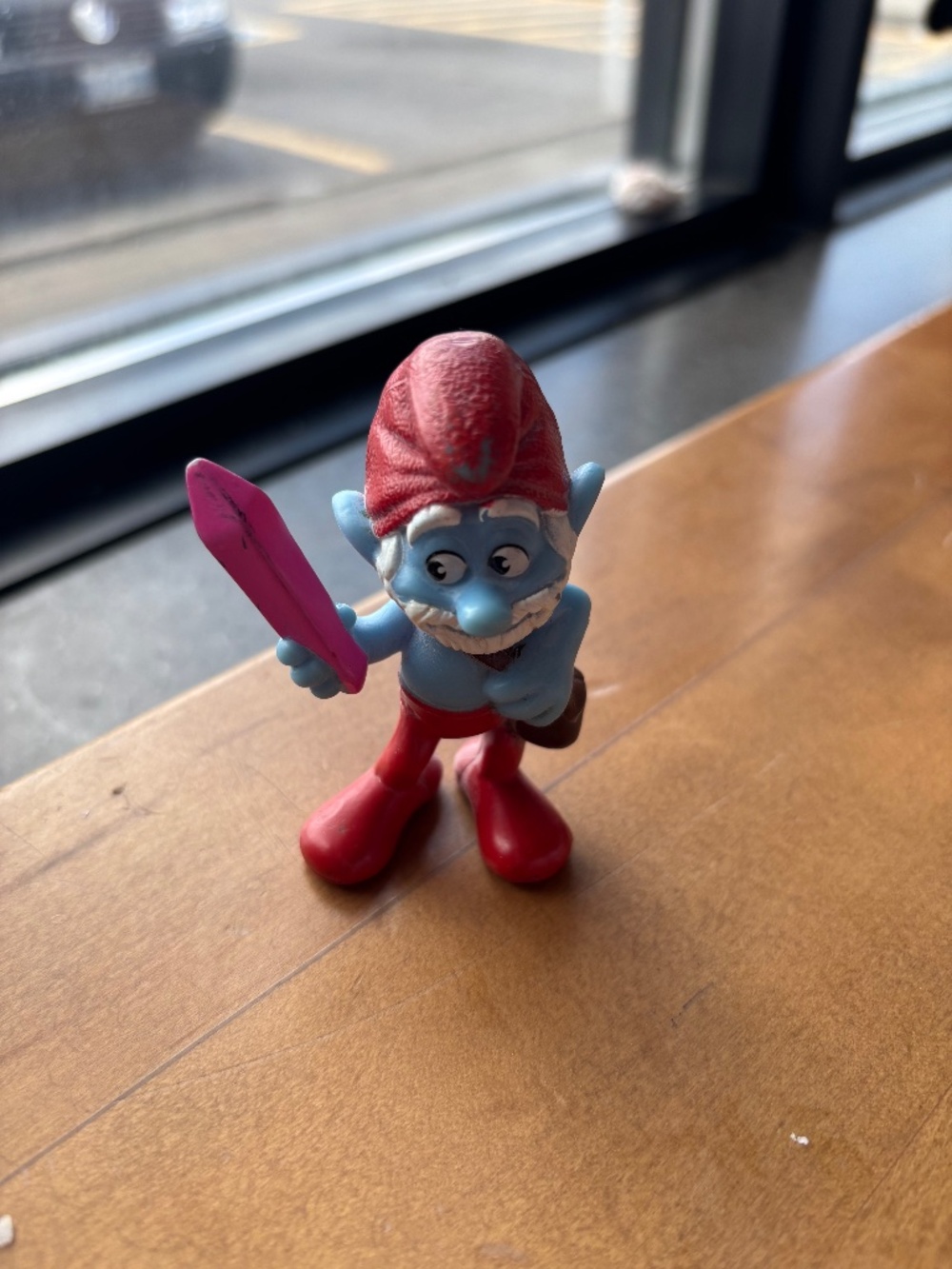 Vintage 2013 Papa Smurf Figure holding Pink Crystal